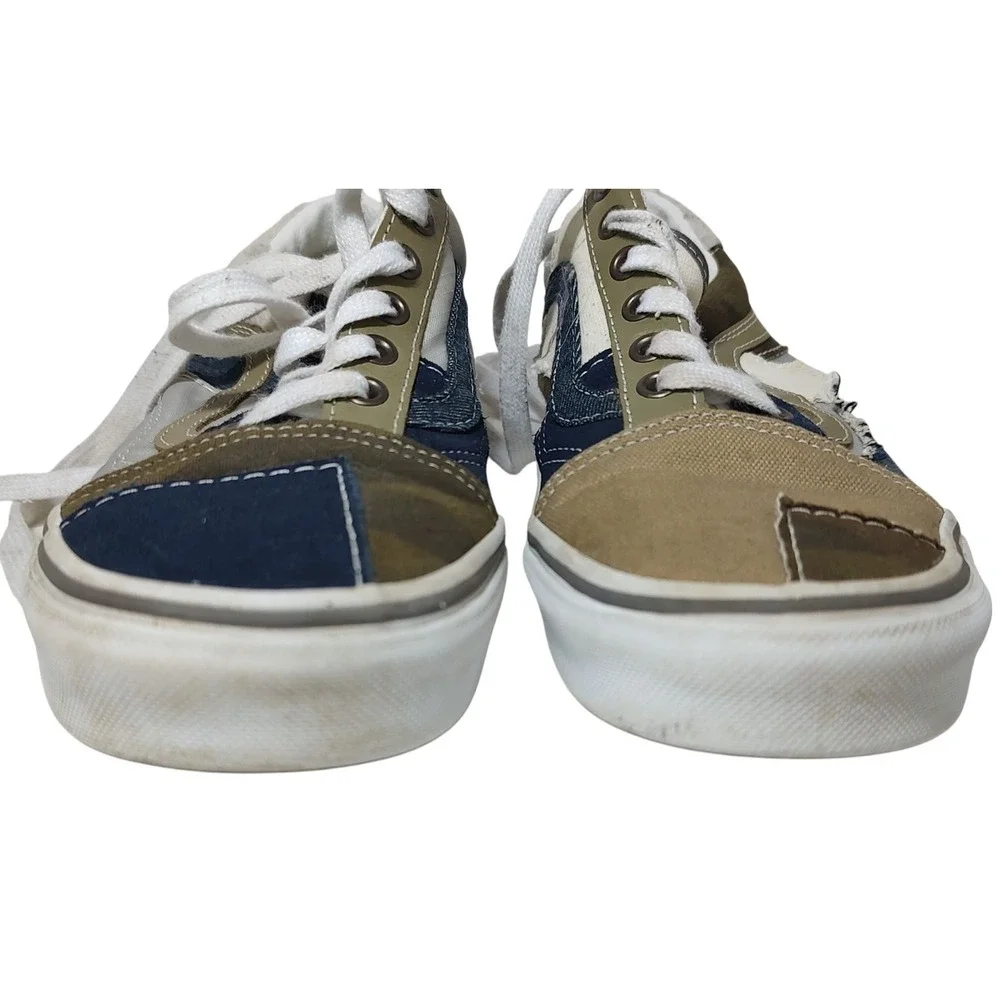 Vans‎ Old Skool Sneakers Patchwork Camo Fuzzy Olive Denim Shoes Womens Size 7.5